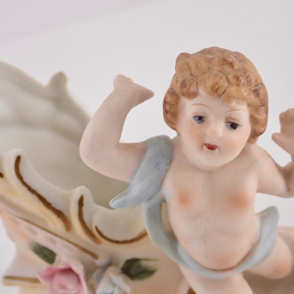Antique Bisque Figure Collectible BABY Cherub & Carriage 4" x 4" DECOR STATUETTE - Picture 11 of 14